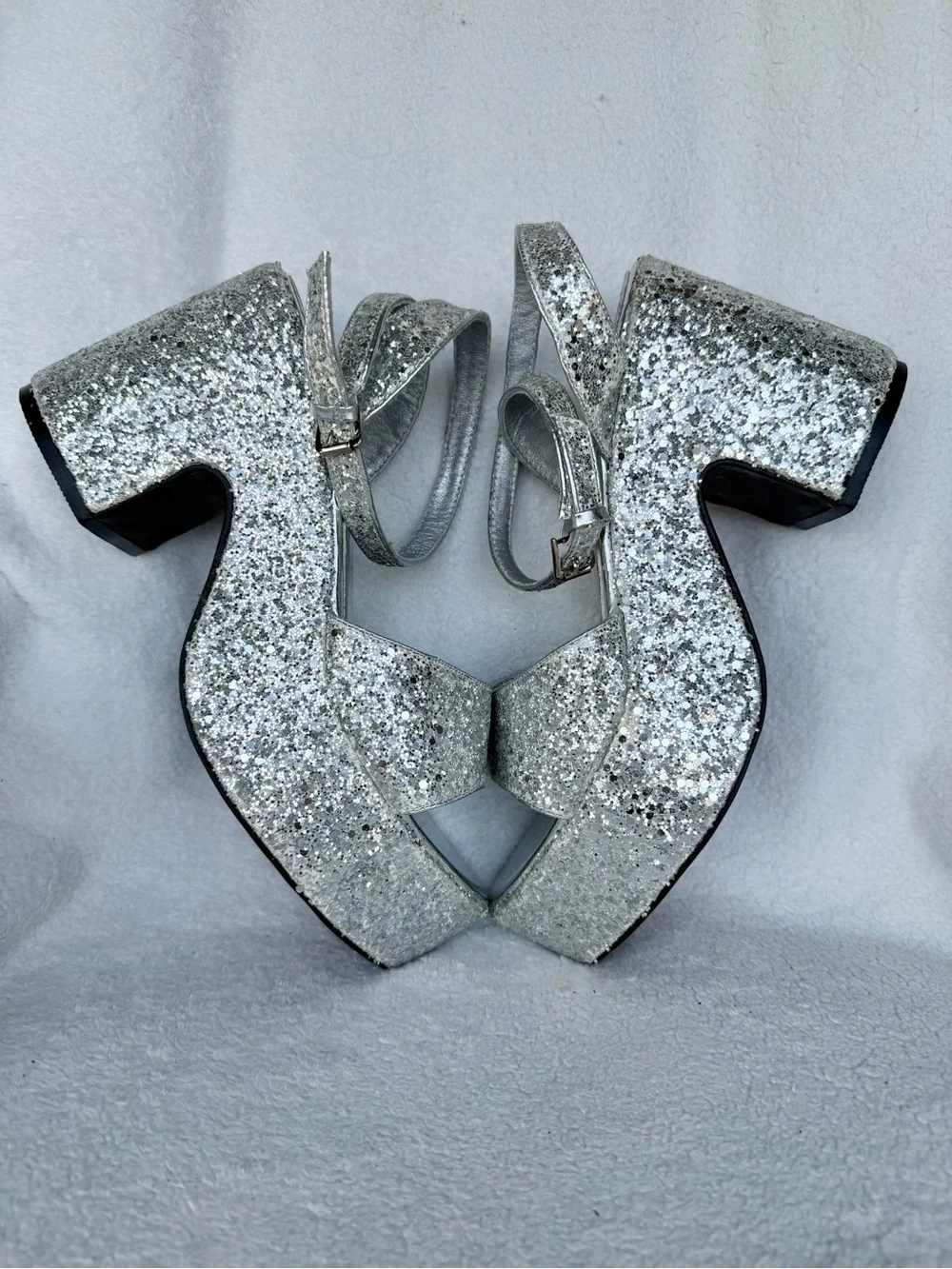 Olivia Miller Women's Silver Glitter Capricorn Platform Heels Size 9